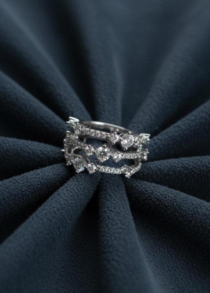 Crystal Multi-Row Wide Band Ring