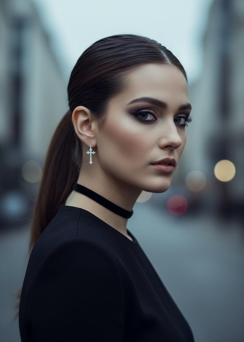 Sparkling Cross Drop Earrings