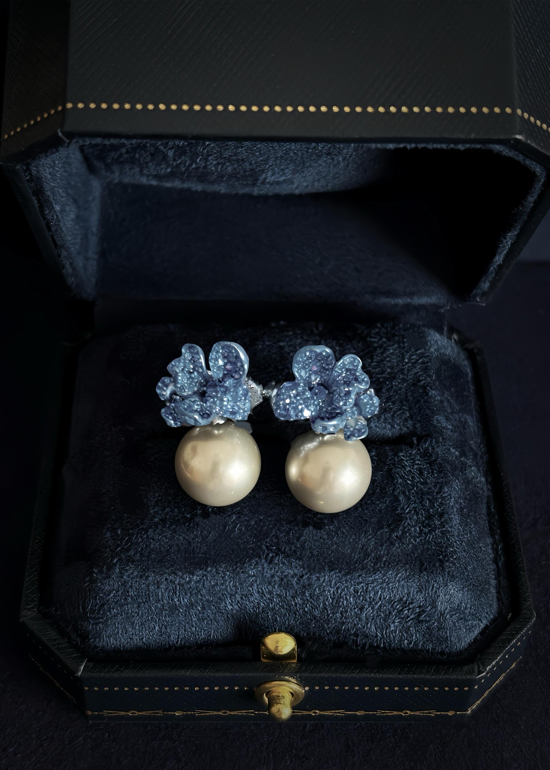 Misty Blue Flower Pearl Earrings