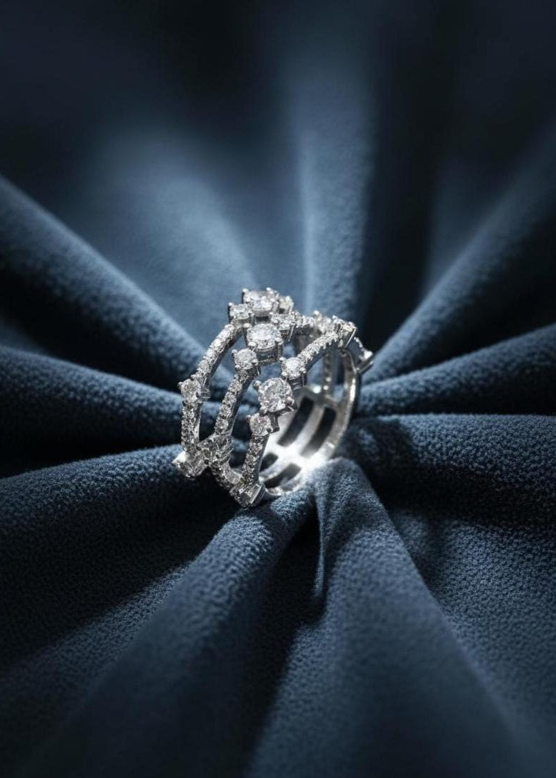 Crystal Multi-Row Wide Band Ring