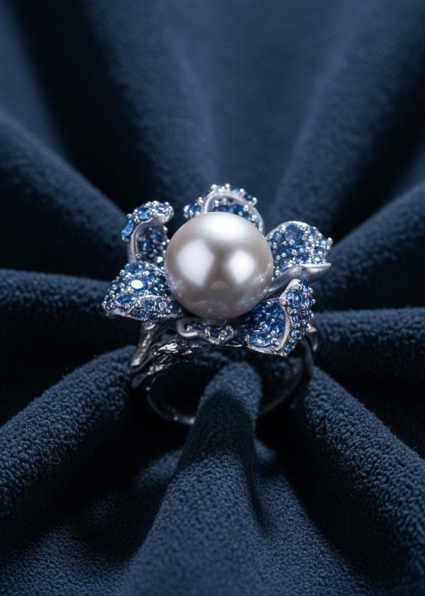 Gray Pearl Flower Ring