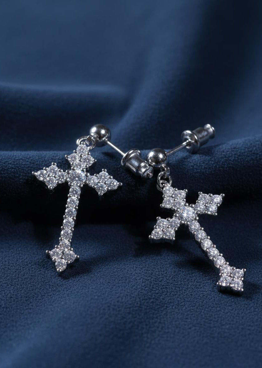 Sparkling Cross Drop Earrings