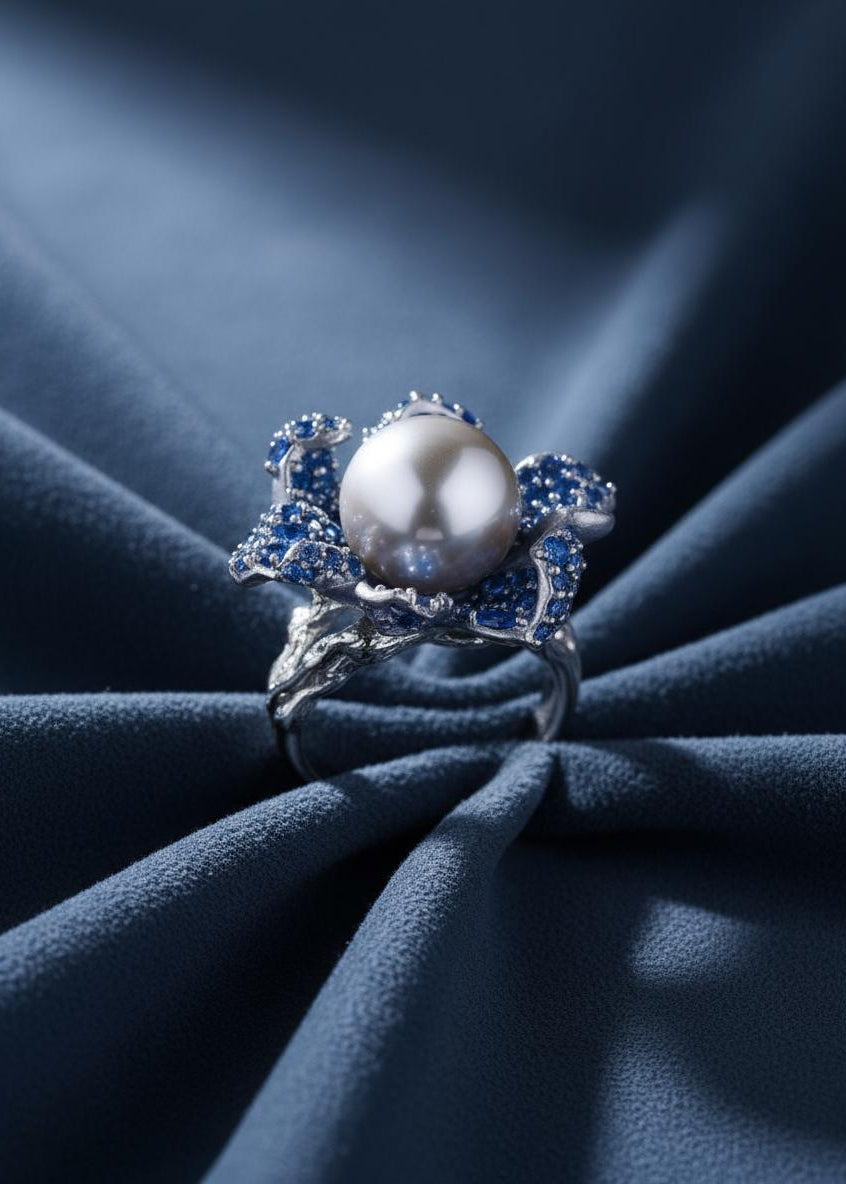 Gray Pearl Flower Ring