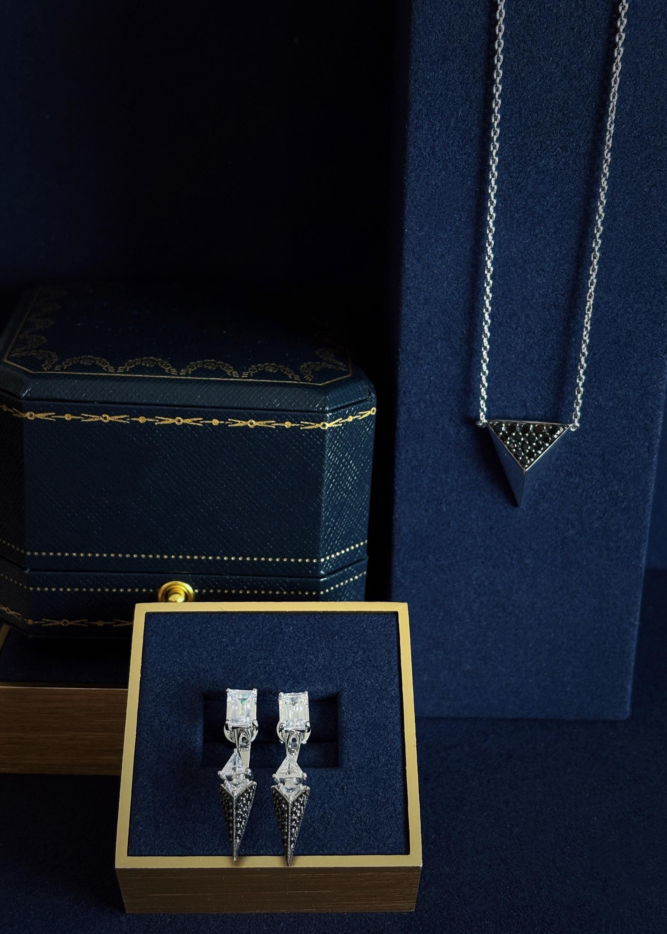 Black Pavé Triangle Necklace