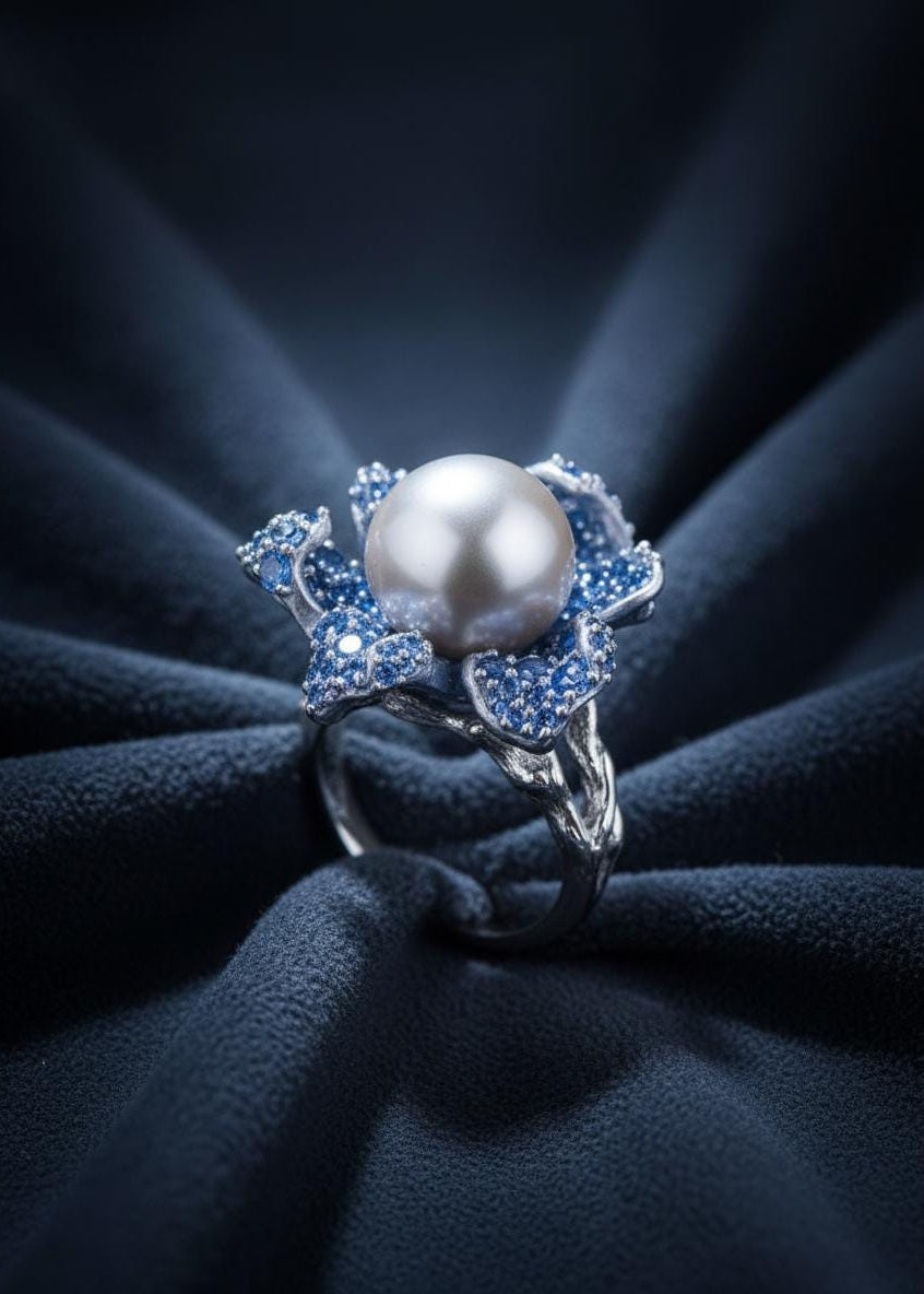 Gray Pearl Flower Ring
