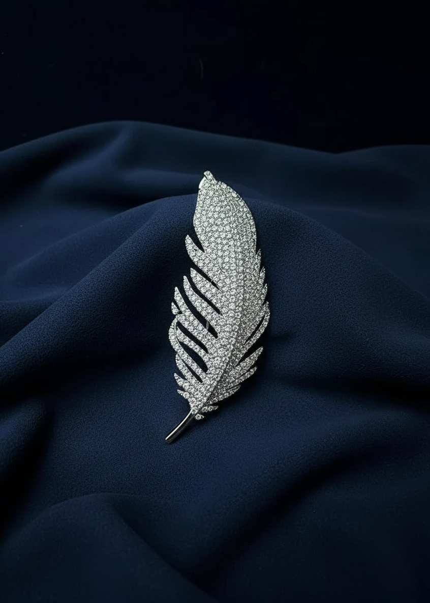 Crystal Feather Brooch