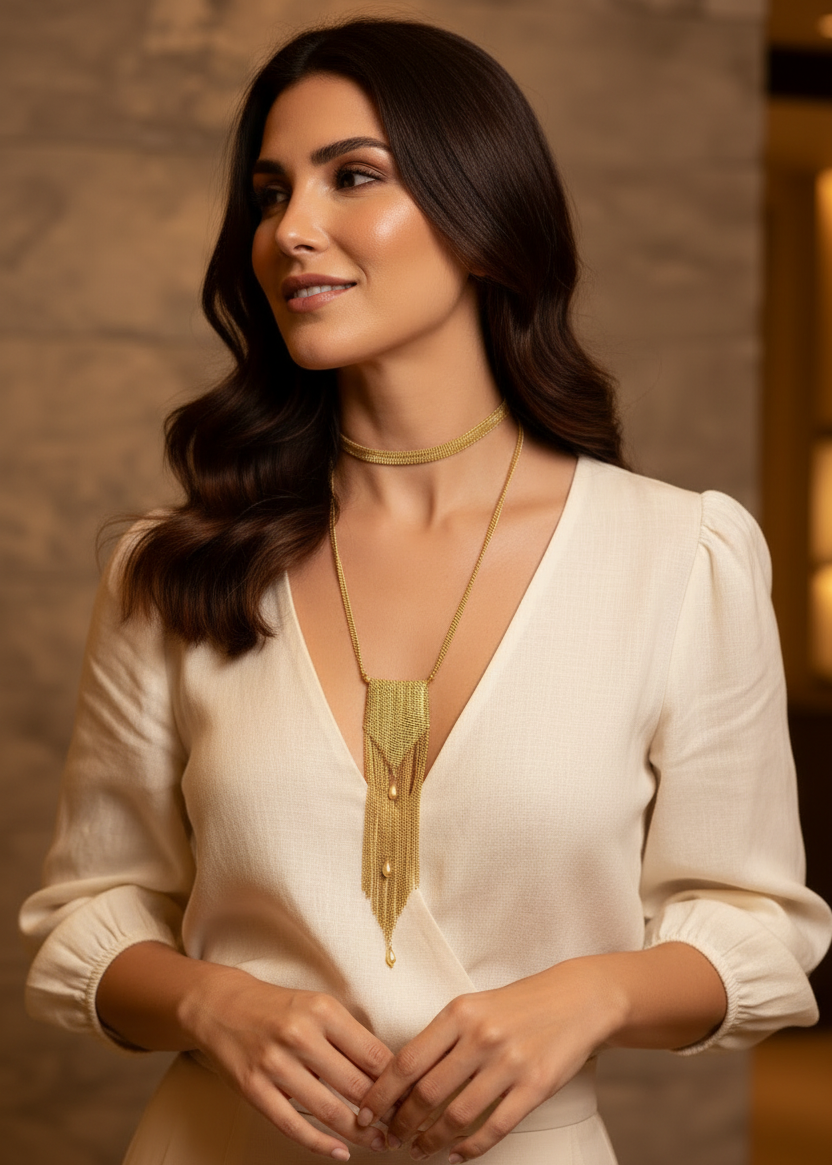 Geometric Fringe Pendant Necklace