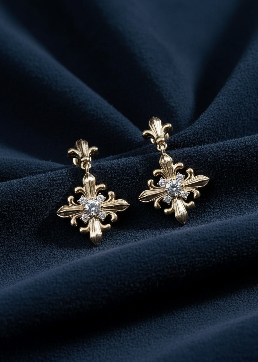 Fleur Crest Drop Earrings