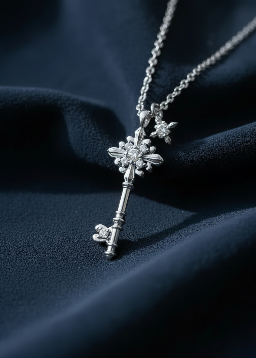 Fleur Crest Key Pendant Necklace