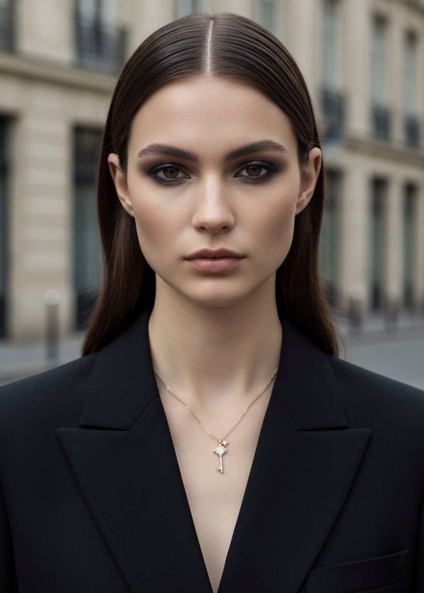 Fleur Crest Key Pendant Necklace