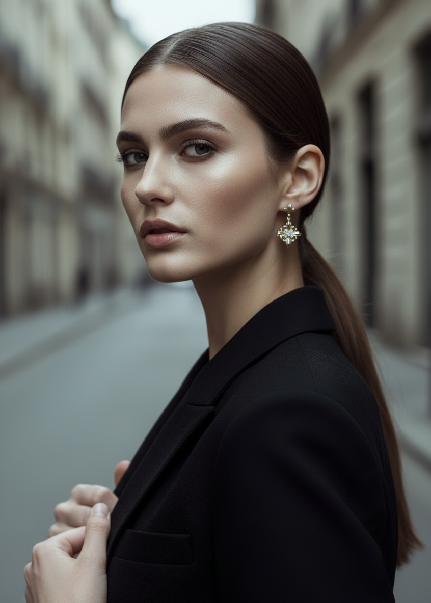Fleur Crest Drop Earrings
