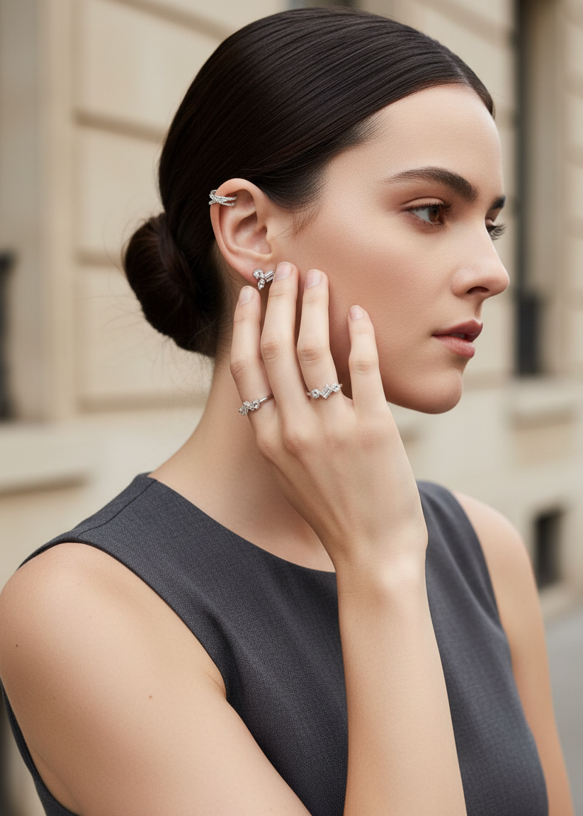 Sterling Silver Crystal Ear Cuff