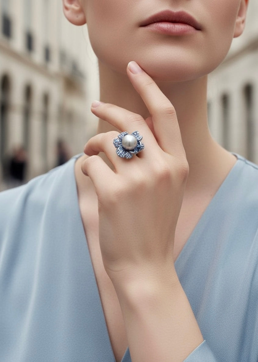Gray Pearl Flower Ring