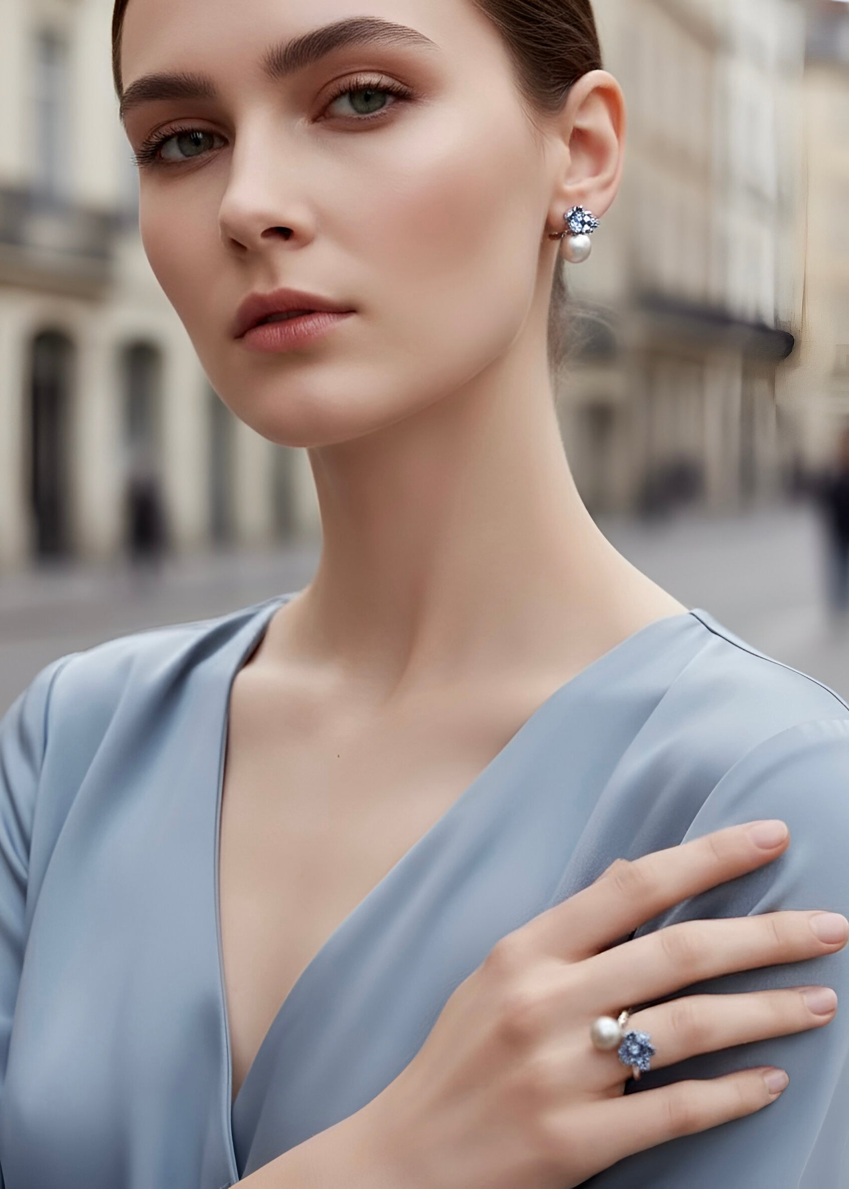 Oyster Grey Pearl Flower Ring