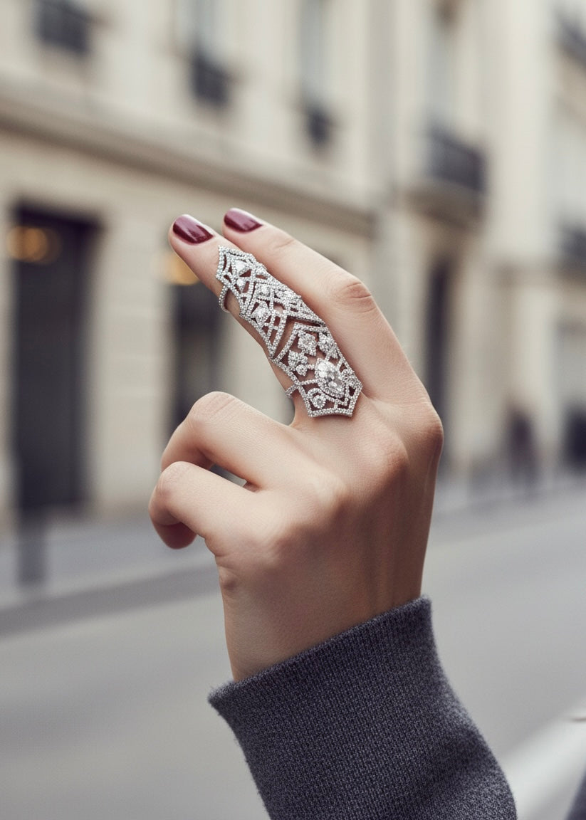 Architectural Lattice Full-Finger Ring