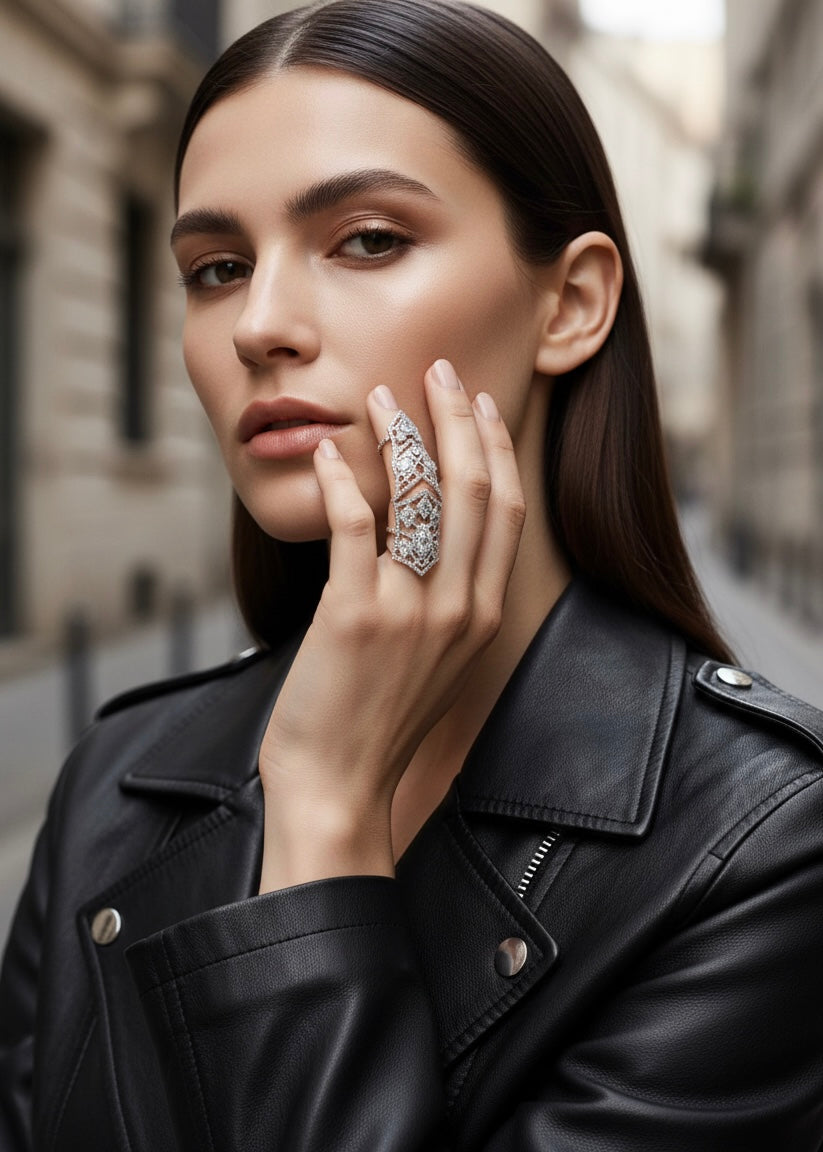 Architectural Lattice Full-Finger Ring