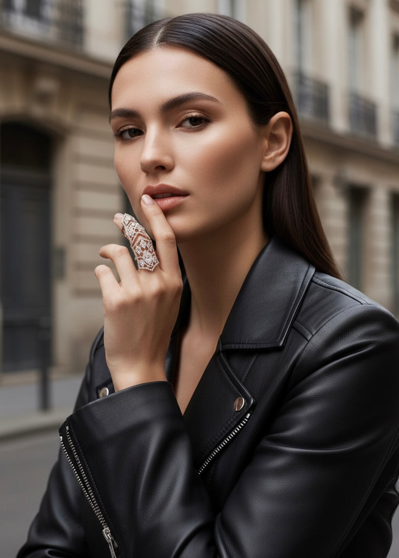 Architectural Lattice Full-Finger Ring