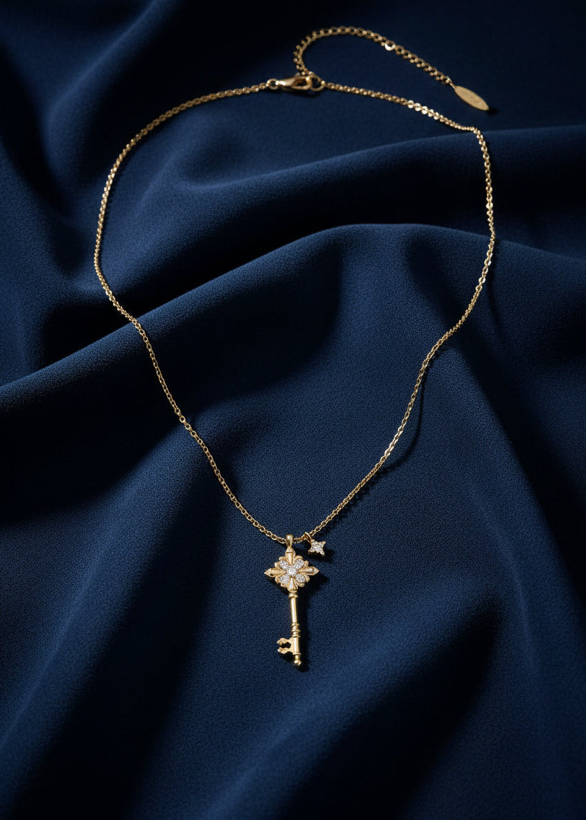 Fleur Crest Key Pendant Necklace