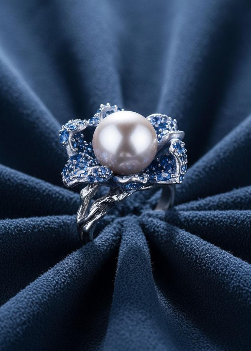 Gray Pearl Flower Ring