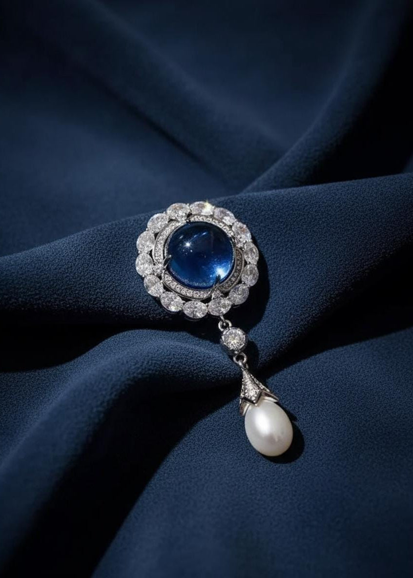 Blue Halo Pearl Brooch