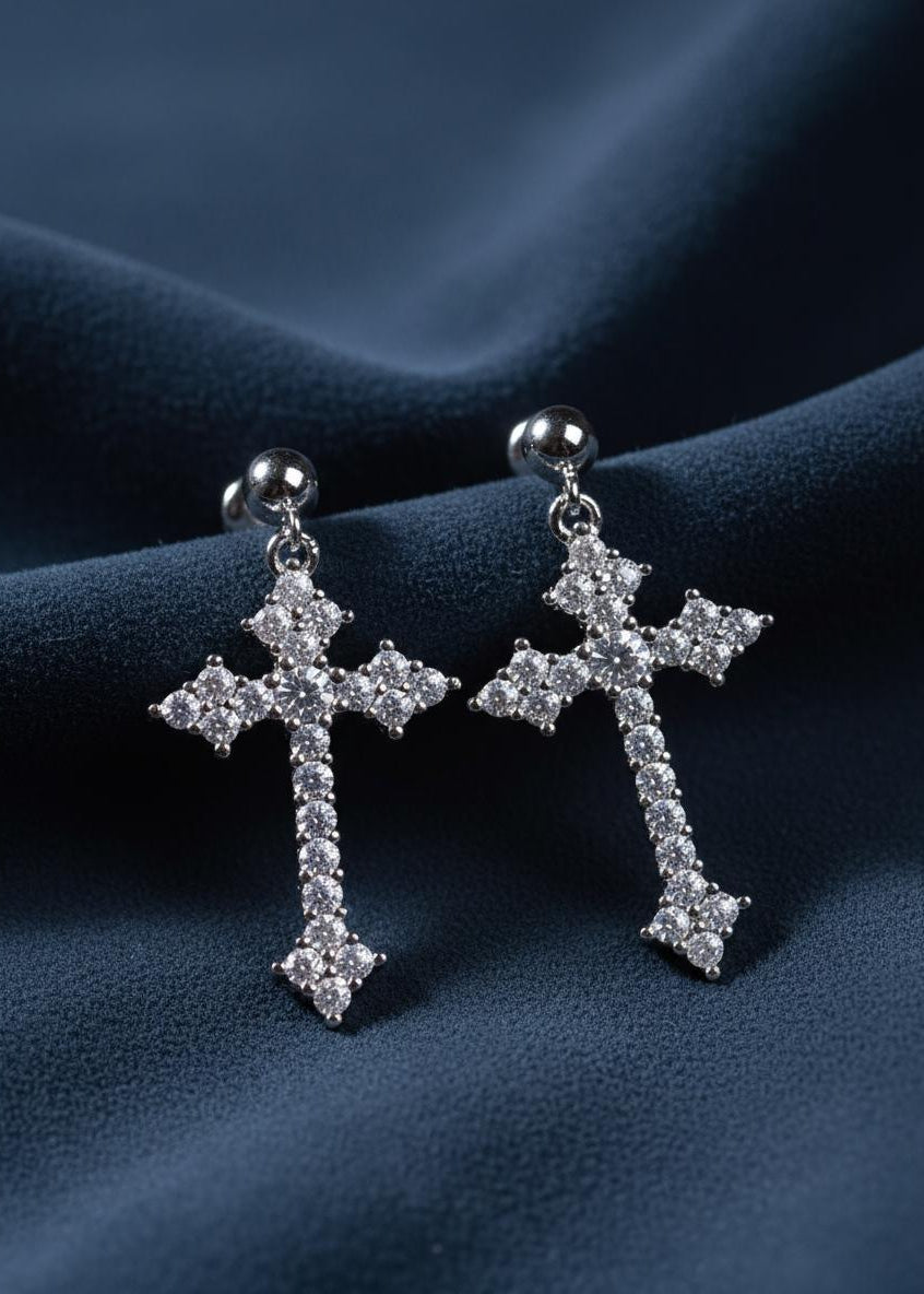 Sparkling Cross Drop Earrings