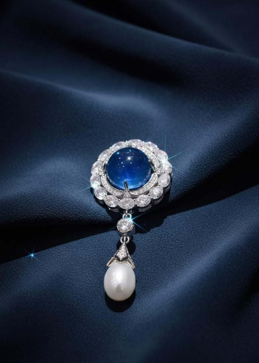 Blue Halo Pearl Brooch