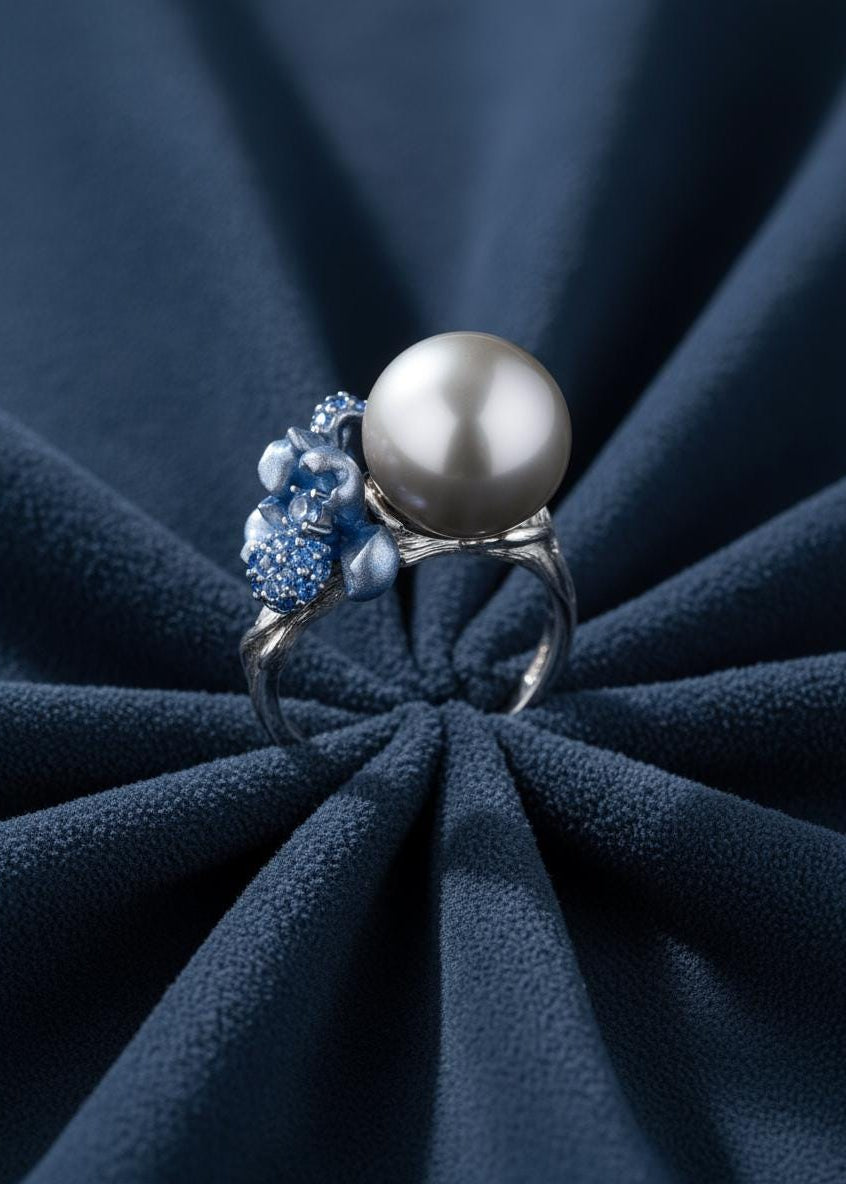 Oyster Grey Pearl Flower Ring