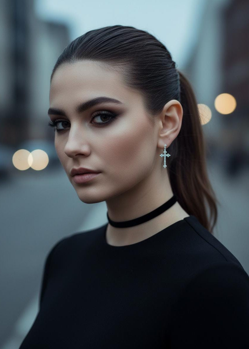 Sparkling Cross Drop Earrings