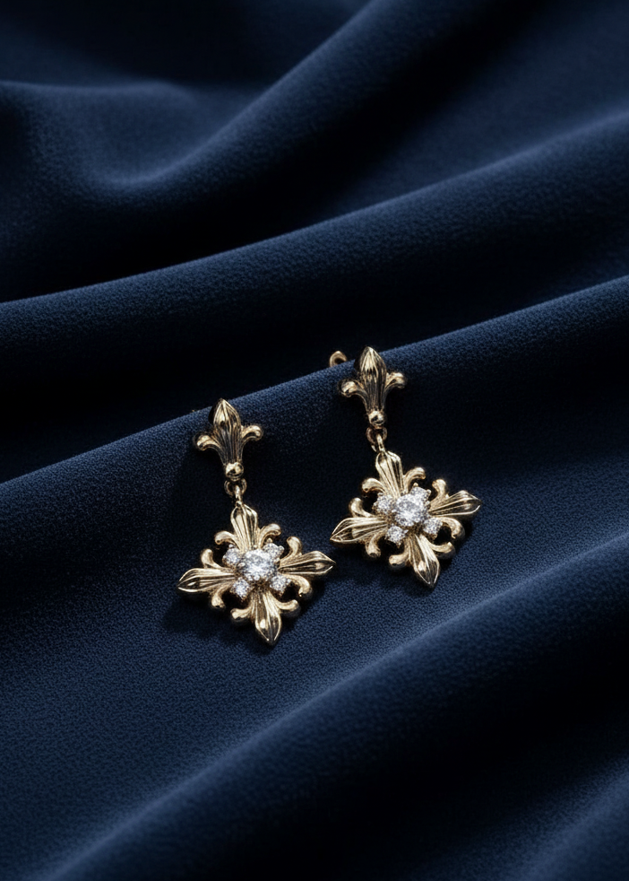 Fleur Crest Drop Earrings