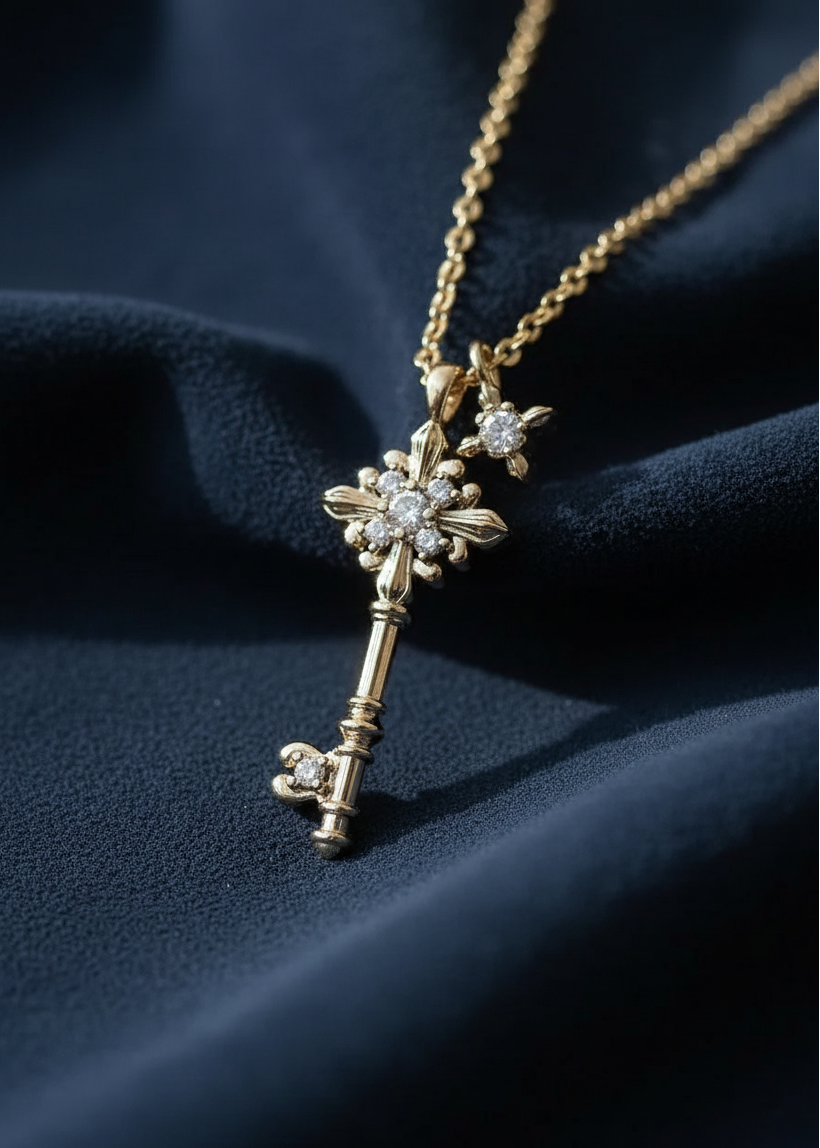 Fleur Crest Key Pendant Necklace