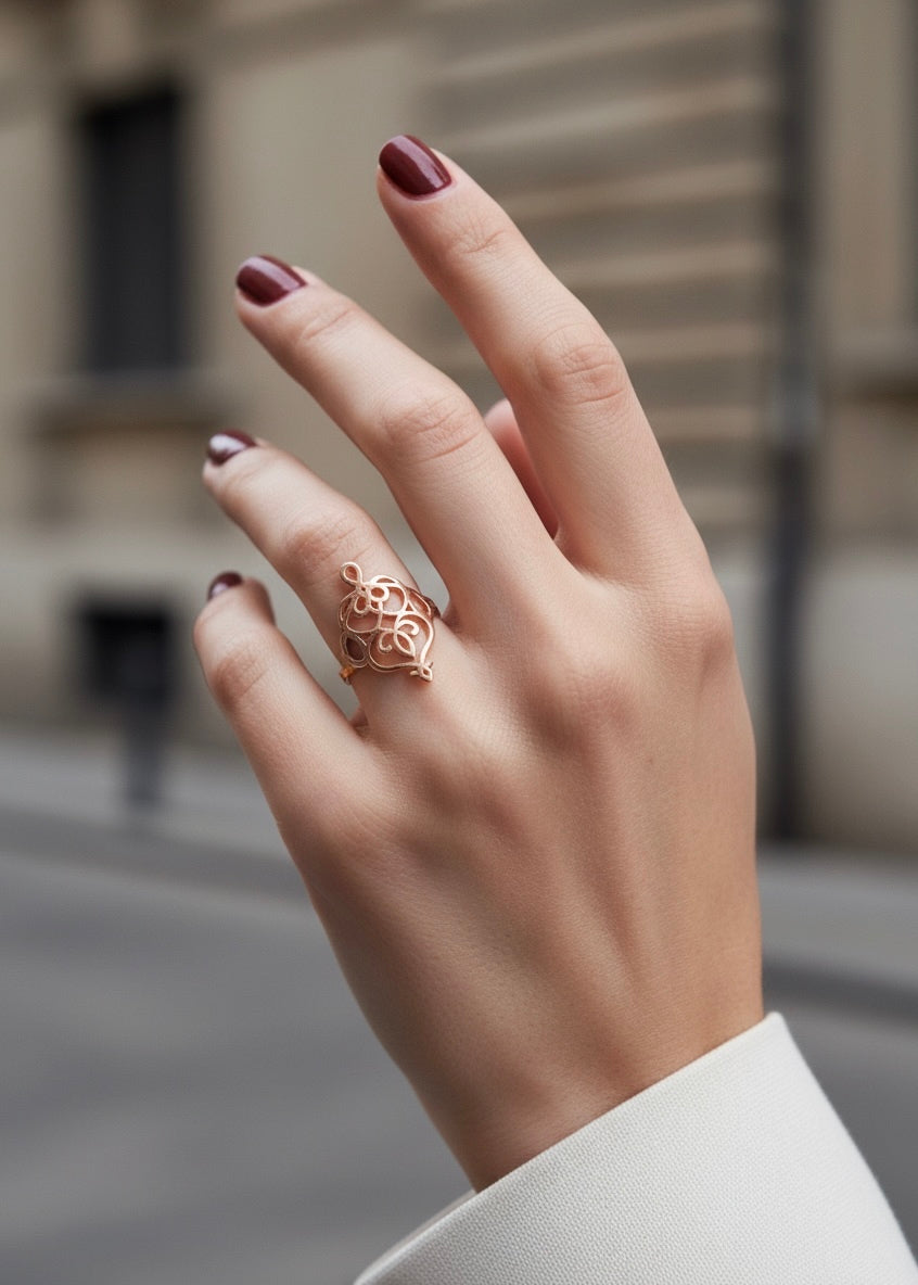 Rose Filigree Statement Ring