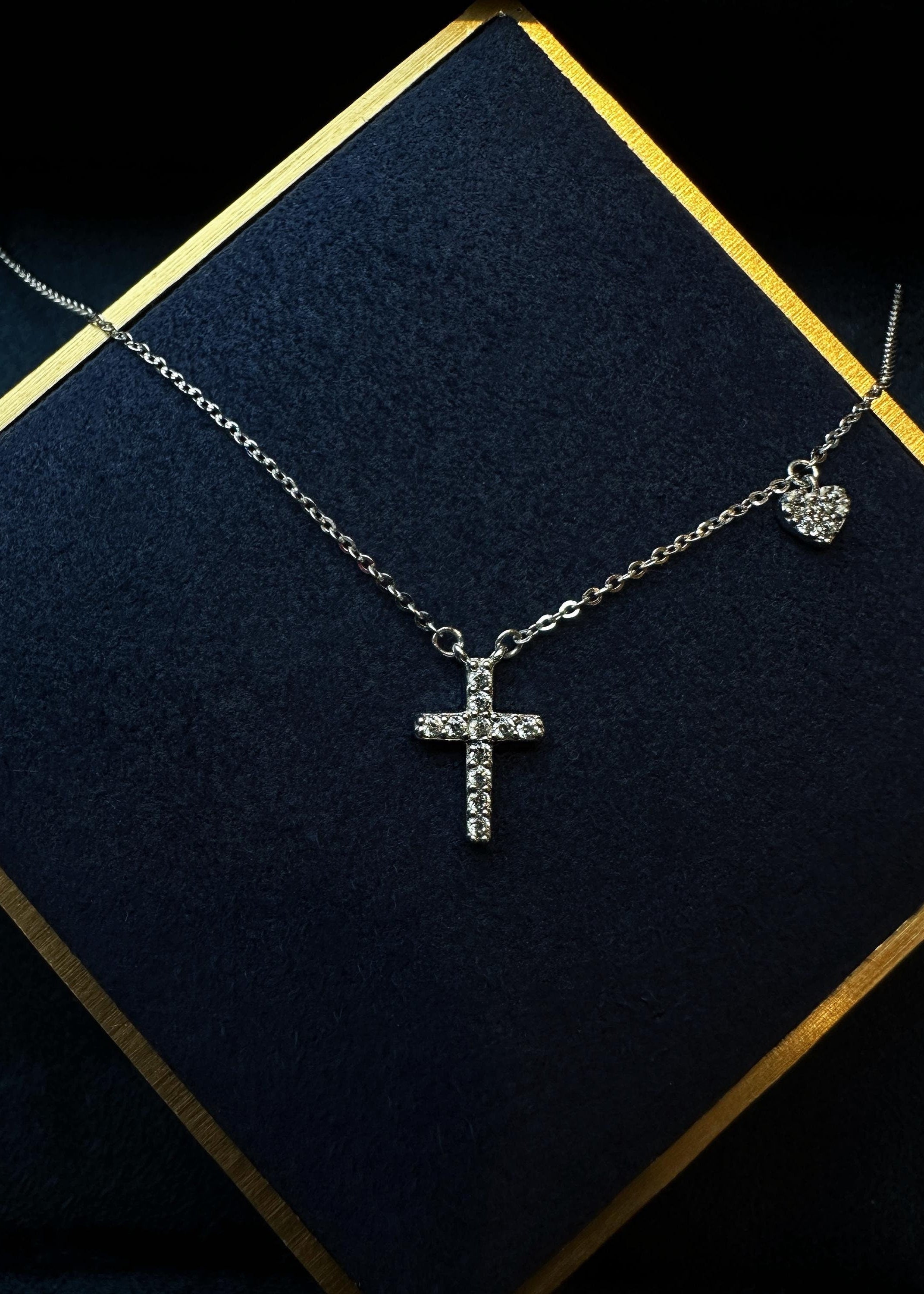 Cross &amp; Heart Pendant Necklace